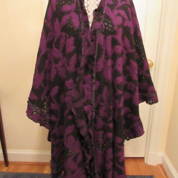 Mastro Moda Positano Italy Purple/Black Large Wool Blend Wrap/Coat - Lovely!! - Picture 9 of 10